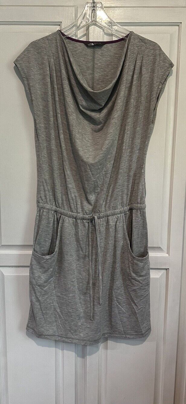 The North Face Womens Aurora Cowl Neck Drawstring Dress Gray Pockets Size L